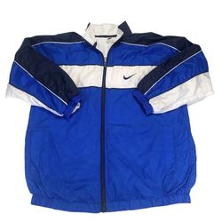 Vintage Y2K Nike Men's XXL Windbreaker Jacket No Hood Full Zip Blue Striped XL