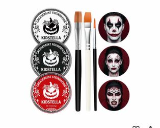 Black White Red Face Body Paint, Oil Based Halloween Makeup with Brushes