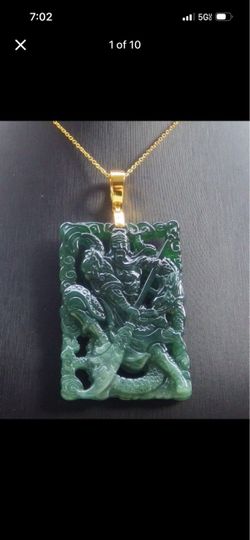 Exquisite jadeite Sterling silver 925 guan gong god pendant dark green