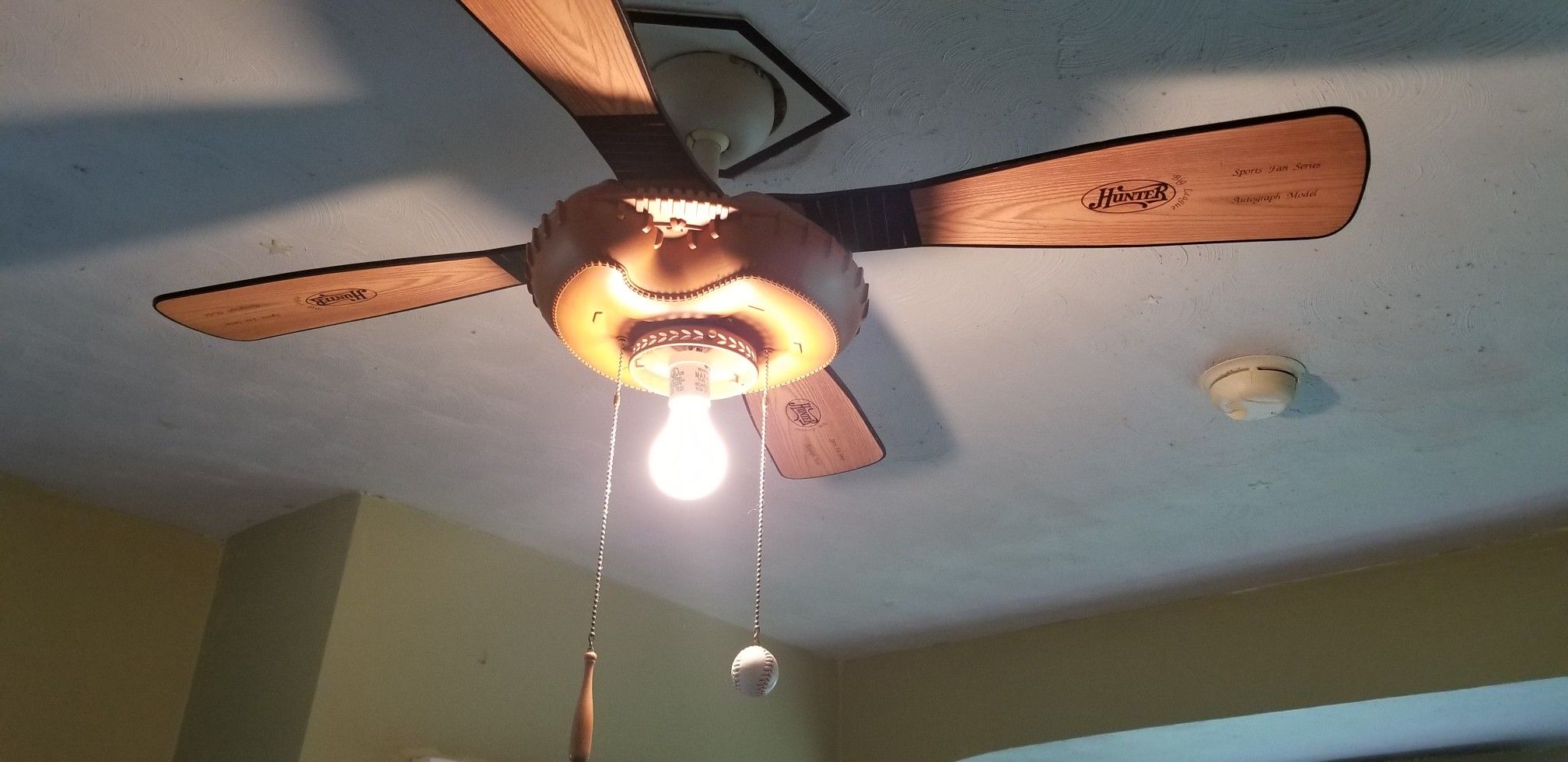 Ceiling fan baseball bat blades glove motor