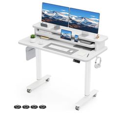 Electric Standing Desk with Dual Monitor Stand, Height Adjustable