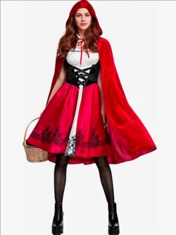2 PCS Little Red Riding Hood Costume for Women, Dress with Cape sz Large halloween costume  cosplay