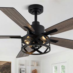 Curve Curio 52 Inch Farmhouse Ceiling Fan with Light and Remote Industrial Ceiling Fan Quiet and Reversible DC Motor Rustic Caged Chandelier Fan for L