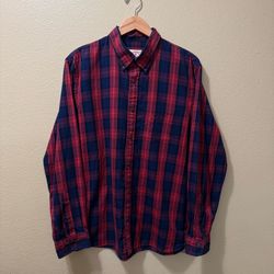 Men’s XL Brooks Brothers Red Fleece Red Blue Plaid Button Down Long Sleeve Shirt