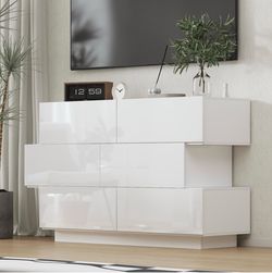 Homsee Modern Dresser Storage Chest with 6 Drawers & Stylish Shape, Wood Double Dresser Chest with Glossy Surface for Bedroom, Living Room & Hallway, 
