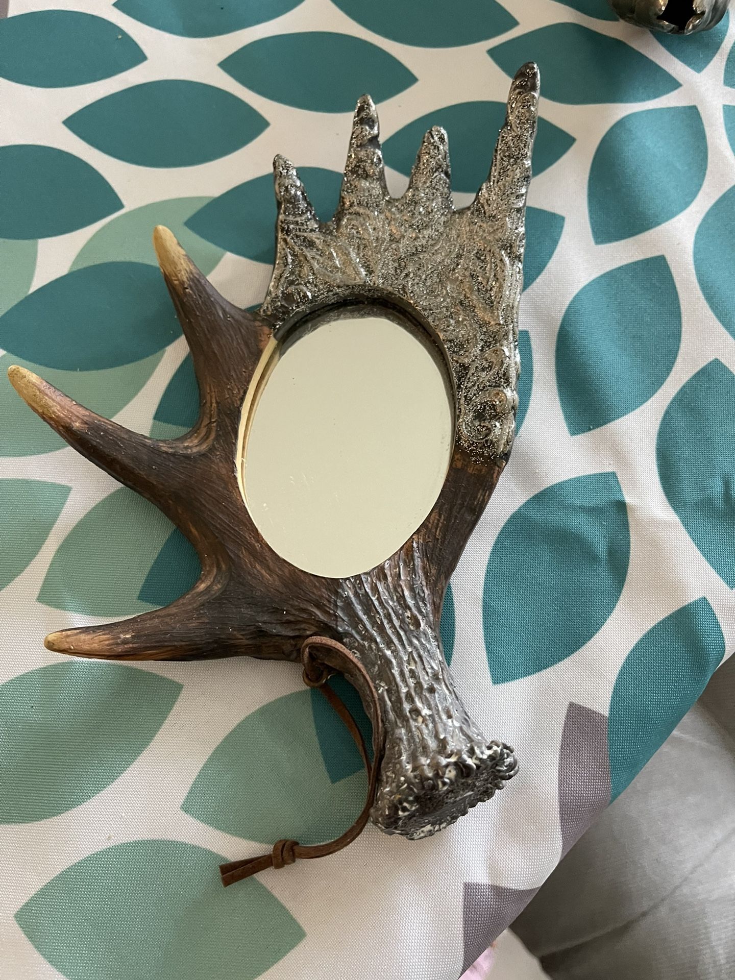 Awesome Unusual Deer Horn Mirror With Glitter