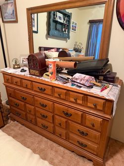 Vintage Solid Wood Dresser with Mirror - 1960’s