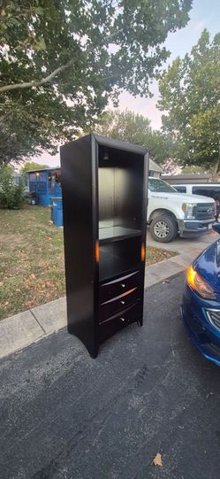 Dark Wood Tall Cabinet with Drawers