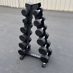 Rubber Dumbbells And Rack 
