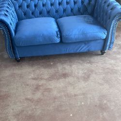 60 in. Velvet Blue Couches 2-Seater Loveseat for Living Room Furniture Sets