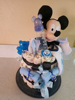 2 tier Baby Jordan Mickey Mouse diaper cake