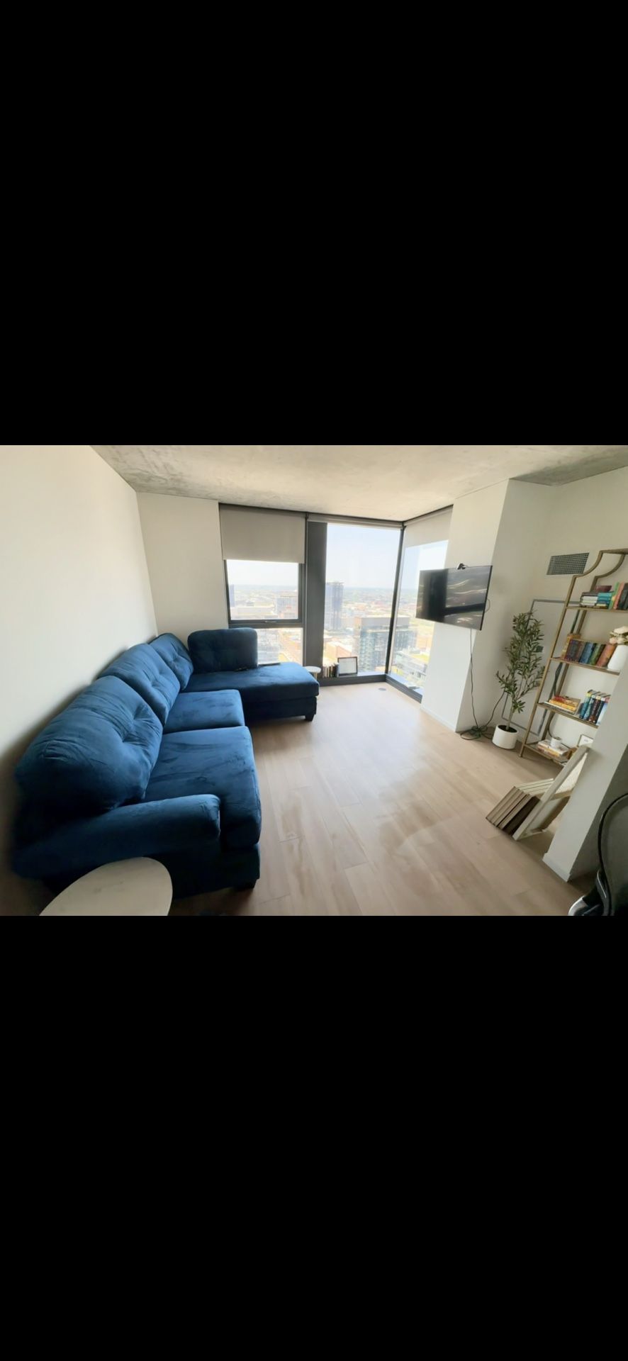 Soft Blue Velvet Like chaise couch