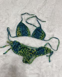 New small green animal print bikini swimsuit festival rave outfit cheetah   