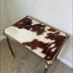 Custom Cowhide Brass Side Table