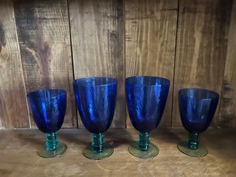 4 Vintage Cobalt Blue Goblets