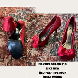 Bakers brand 7.5 like new  Red peep toe high heels w/bow