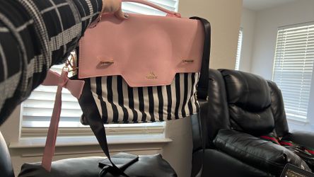 Cute Pink And Black Striped Bag With Bow – Adjustable Strap – $30 Firm
