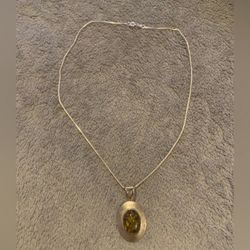 Sterling D Stamped Oval Amber Pendant