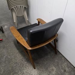 Room & Board Black Leather and Wood Armchair – Mid-Century Style