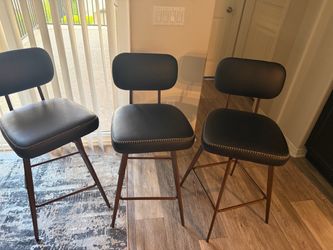 Set of 3 Black Leather Counter Stools