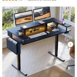 58 in. Rectangular Black Wood Sit to Stand Desk with Monitor Stand and Cup Holderc COLOR DARK COFFE 