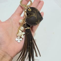 Handmade Monogram Leather Heart Key Chain Charm Fob Gift