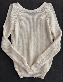 Cream Ribbed Knit Pullover Sweater