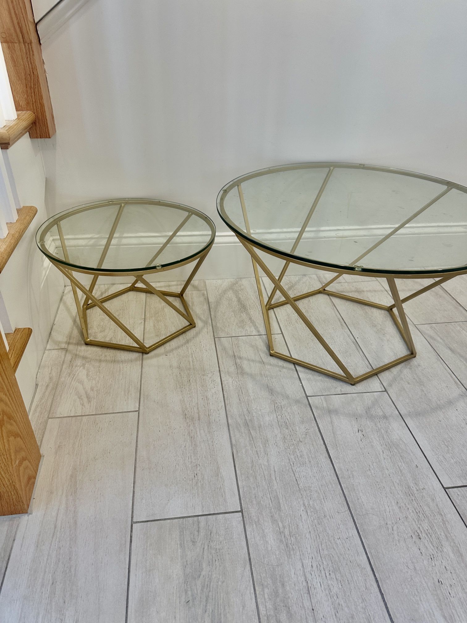 Boho Gold Geometric Round Glass Nesting Tables Set