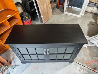 Black Wood Media Console / TV Stand – Glass Doors