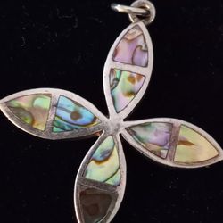 Vtg.Thick Sterling Silver 925- ABALONE SHELL flower Pendant