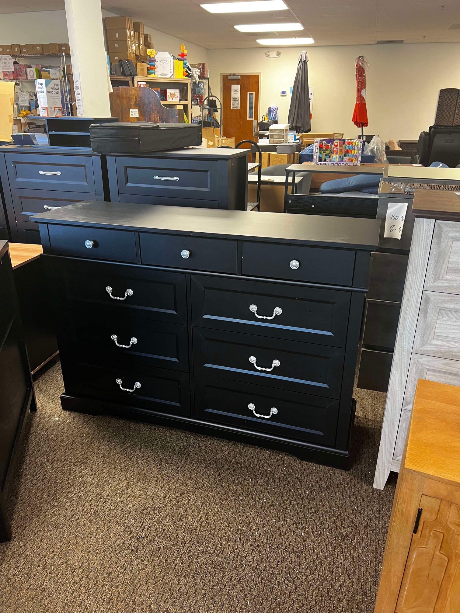 Farmhouse 9 Drawers Dresser Chests for Bedroom, Wood Dresser Wide Chest of Drawers, Storage Dressers Organizer for Bedroom, Living Room,Hallway, SGS C