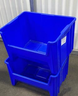 Blue Plastic Stackable Storage Bins (2)