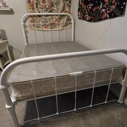 Full Size White Metal Bed Frame