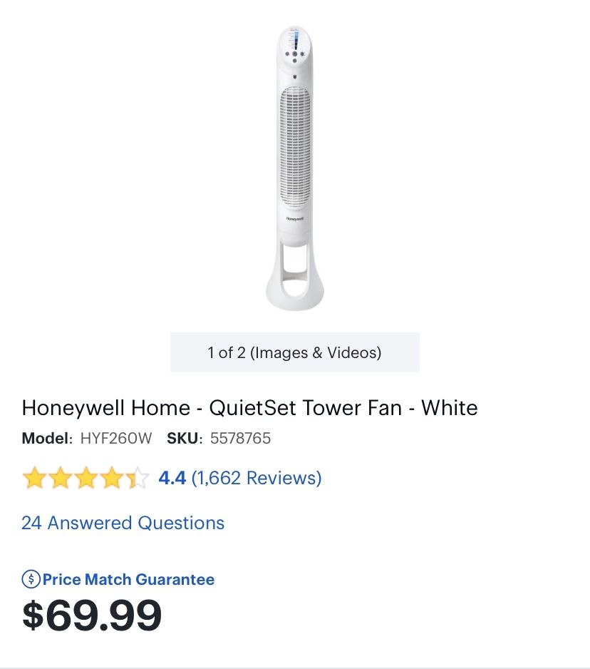 Honeywell Home - QuietSet Tower Fan - White
