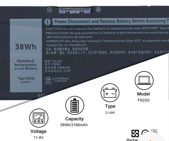 38Wh F62G0 Battery for Dell Inspiron 13 7000 2-in-1 Series And More
