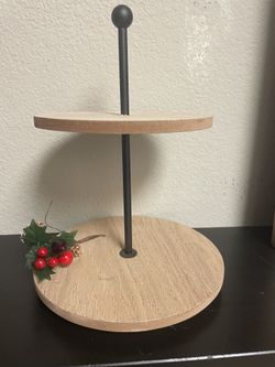 Wood And Black Metal Tiered tray lazy Susan Style