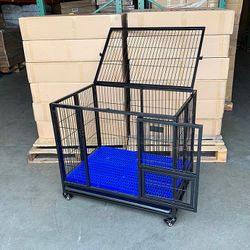 (Brand New) $150 Heavy-Duty Dog Cage 37x25x33” Single-Door Folding Crate Kennel with Plastic Floor & Tray