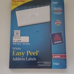 Avery Easy Peal White Address Laser Labels 1" x 2-5/8" 3000 labels, 100 sheets, 5160