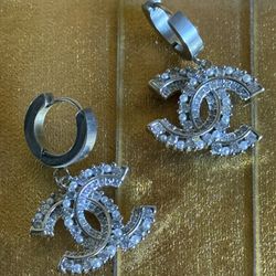 Pearl And Austrian Silver C Earrings