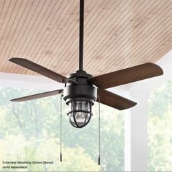 44 in. Indoor/Outdoor LED Matte Black Damp Rated Ceiling Fan with Light Kit, Downrod and 4 Reversible Blades