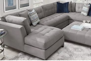 Cindy Crawford 3Piece Gray Microfiber Right Arm Sectional With Ottoman 5pillows