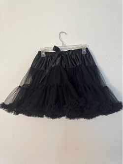 Black Tulle Tiered Skirt with Satin Waist Ribbon