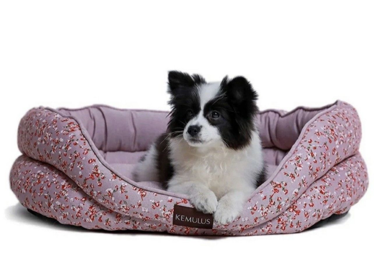 Dog Bed Medium Bolster Cat Pet Bed Cute Print Round Durable Comfy Kitten Puppy Bed Washable & Non-Slip Bottom (Pink Dimensions 27"x22"x8"