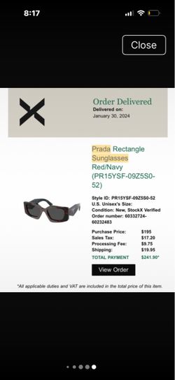 Prada Rectangle Sunglasses Red/Navy PR15YSF