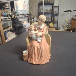 "Grandma's Boy" Grandma Is Sitting In Her Wicker Peacock Chair Holding A Baby Boy W/His Teddy Bear, Vintage Homco Home Interiors Porcelain Figurine 