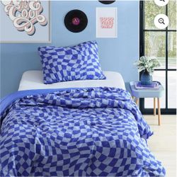 Urban Shop 2-Piece Textured Blue Check Teen Comforter Set, Twin/TwinXL