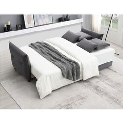Sleeper Sofa - Free Delivery ✅ Modern Gray Sofa With Pull Out Bed Full Size 