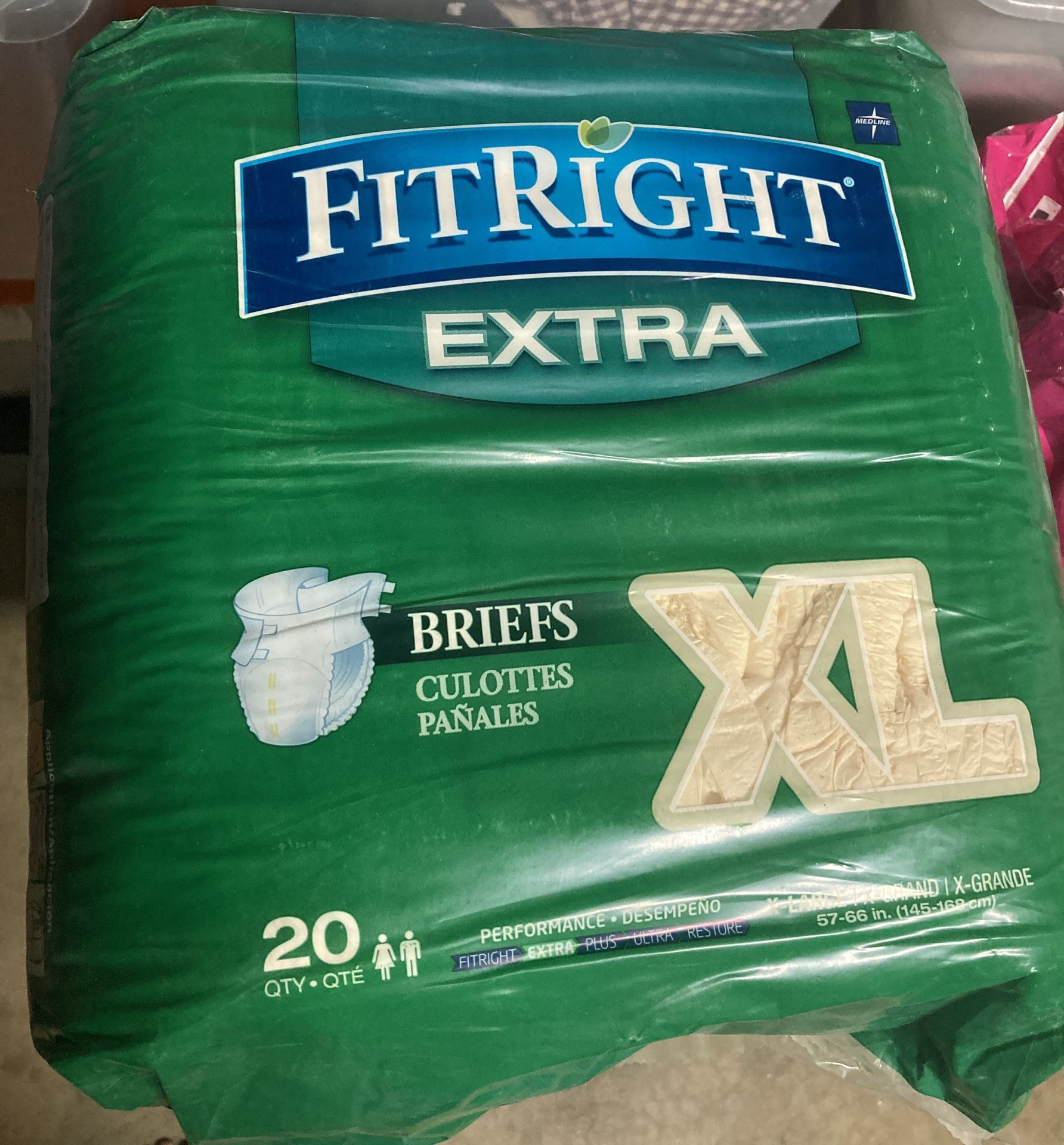 FitRight Medline Ultra Adult Diapers, Optifit Briefs Culottes, 56-64” XL 20 Ct. New unopened.