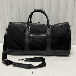 Banana Republic Classic Leather Nylon Travel Duffle Weekender Black