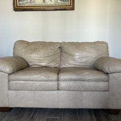 Ashley Furniture Beige Real Leather Sofa   In Great Condition NO Stains 